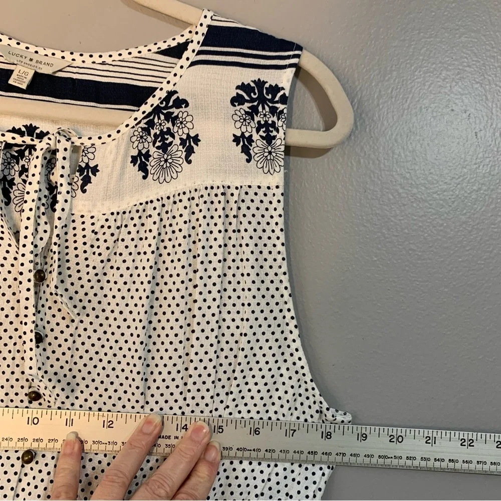 Lucky Brand‎ blue and white polka dot sleeveless maxi dress. Size L